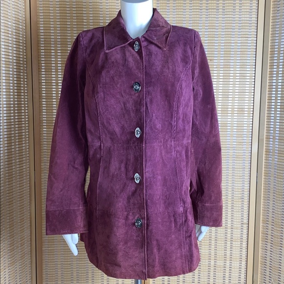 Dennis Basso Washable Suede Turnkey Jacket Animal Print Lining Bordeaux - Picture 1 of 7